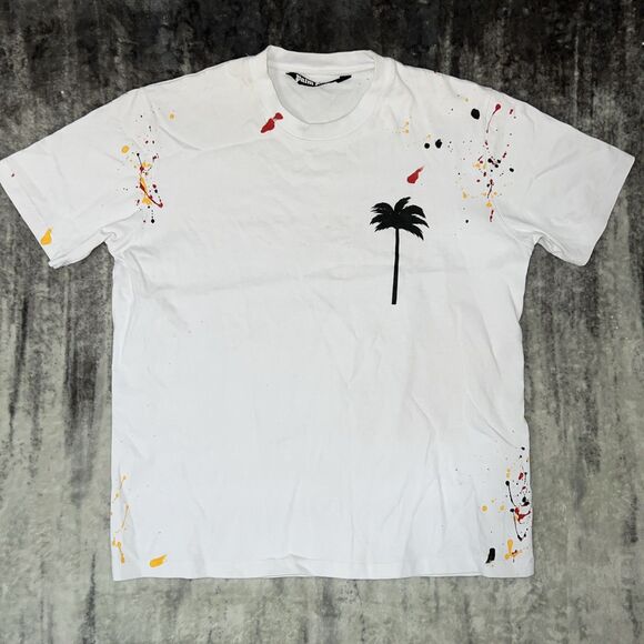 Palm Angels Paint Splatter Collection 2022 Size Large T Shirt White - Picture 1 of 7